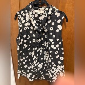 LOFT Black & White Polka Dot Tie-Neck Sleeveless top